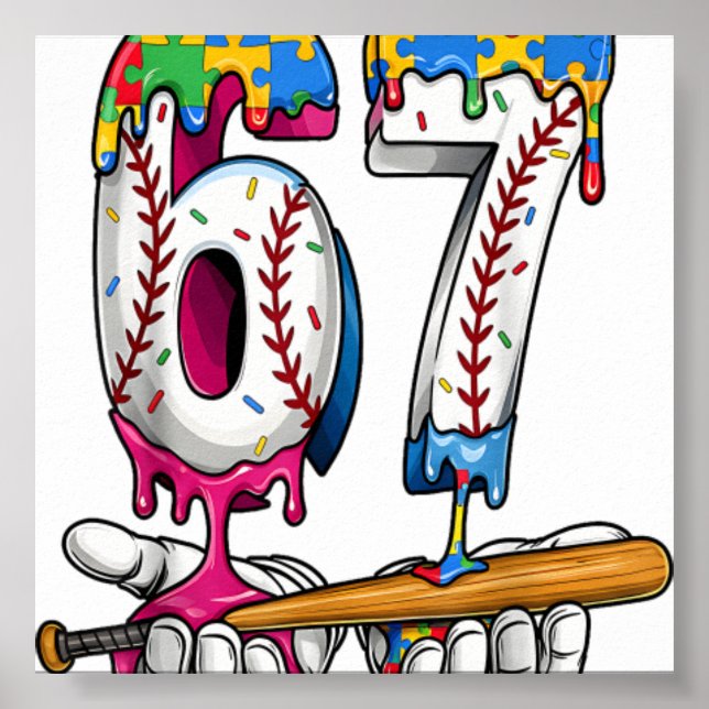 Baseball Boy Puzzle Ice Cream Drip Baseball Autism Poster (Front)