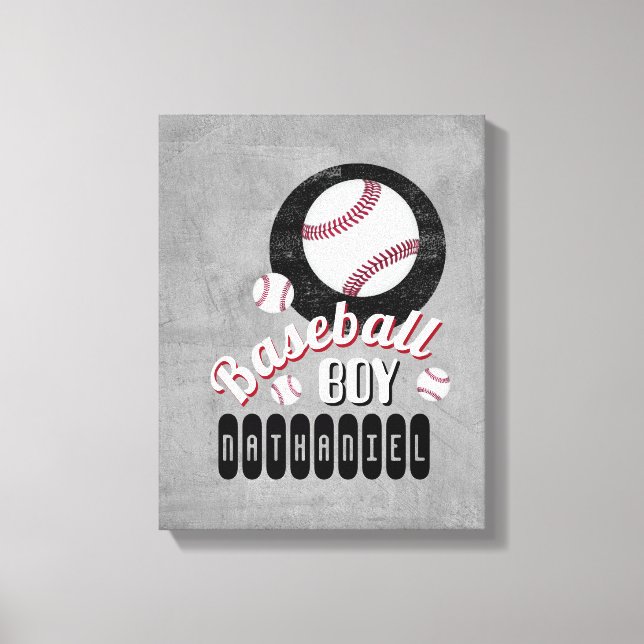 baseball boy sports quote add your name gray    canvas print (Front)