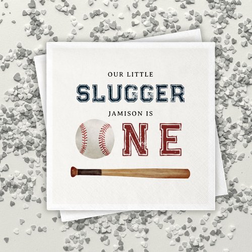 Baseball Boys 1st Birthday Little Slugger Napkins