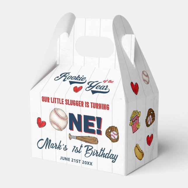 Baseball Boys 1st Birthday Party Favor Box (Front Side)