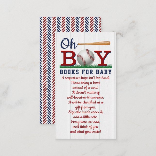 Baseball Boys Baby Shower Book Request Enclosure Card (Front/Back)