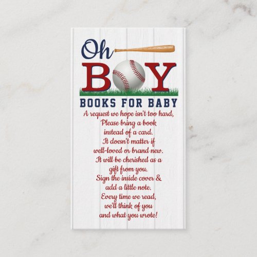 Baseball Boys Baby Shower Book Request Enclosure Card