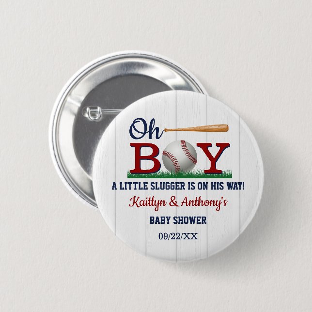 Baseball Boys Baby Shower Button (Front & Back)