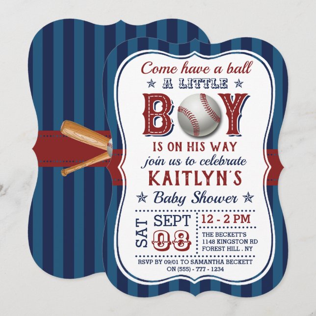Baseball Boys Baby Shower Invitations (Front/Back)
