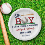 Baseball Boys Baby Shower Paper Plates<br><div class="desc">Celebrate in style with these trendy baby shower paper plates. The design is easy to personalize with your own wording and your family and friends will be thrilled when they see these fabulous party plates.</div>