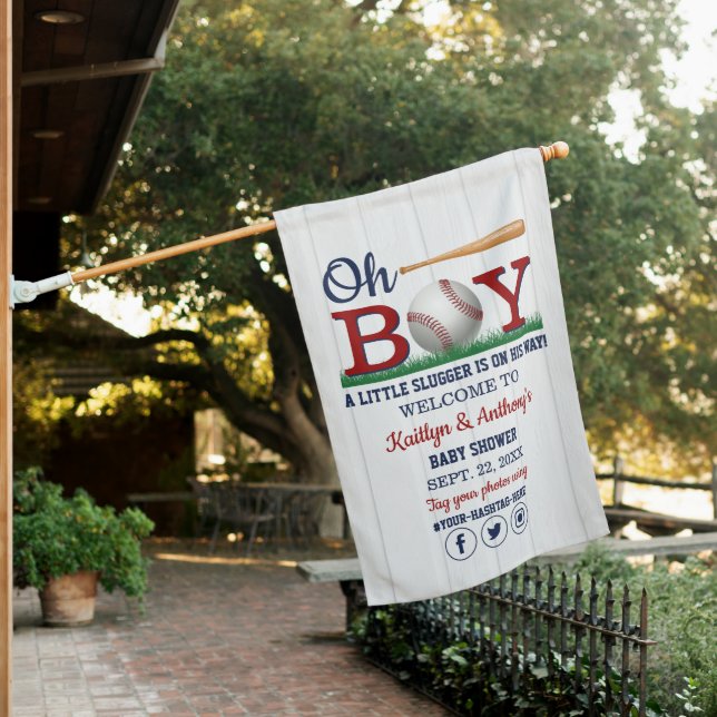 Baseball Boys Baby Shower Welcome House Flag (In SItu)