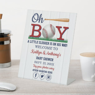 Baseball Boys Baby Shower Welcome Pedestal Sign