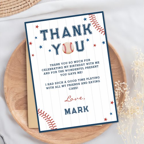 Baseball Boys Birthday Thank You Card 