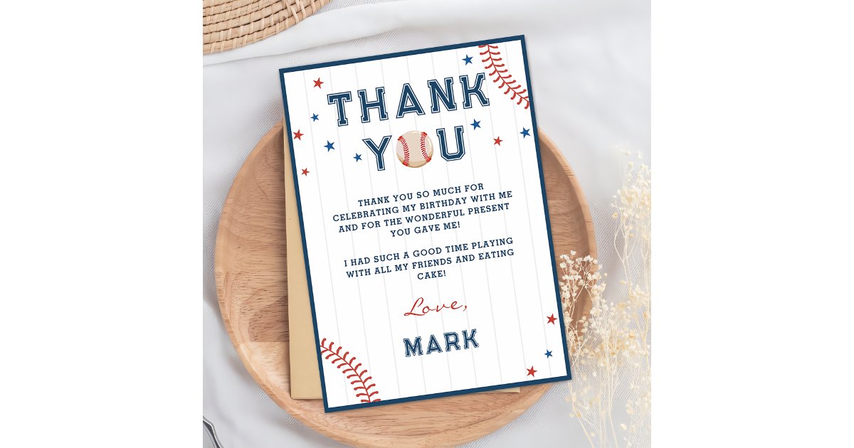 Baseball Boys Birthday Thank You Card | Zazzle
