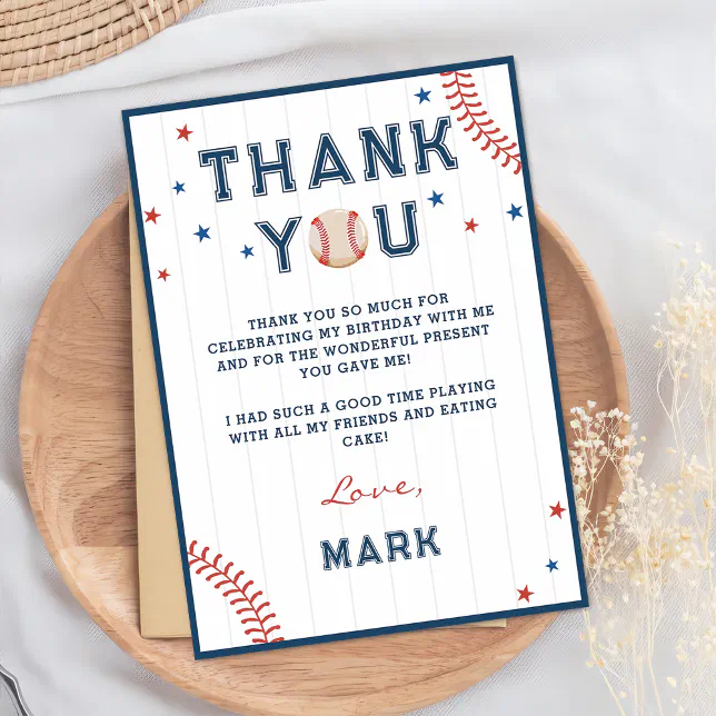 Baseball Boys Birthday Thank You Card | Zazzle