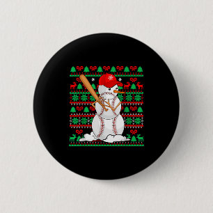 Baseball Boys Men Christmas Snowman Players Ugly X Button