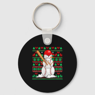 Baseball Boys Men Christmas Snowman Players Ugly X Keychain