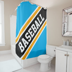 BASEBALL Bright Azure Orange Black Racing Stripes Shower Curtain