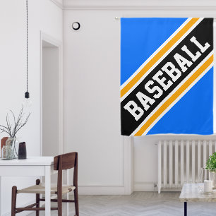 BASEBALL Bright Blue Black Orange Racing Stripes Blackout Curtains