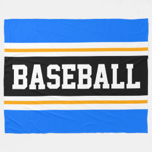 BASEBALL Bright Blue Orange Black Athletic Stripes Fleece Blanket
