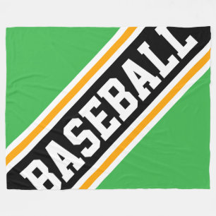 BASEBALL Bright Green Black Orange Racing Stripes Fleece Blanket