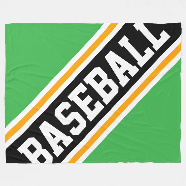 BASEBALL Bright Green Black Orange Racing Stripes Fleece Blanket (Front (Horizontal))