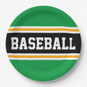 BASEBALL Bright Green Black Orange Racing Stripes Paper Plates