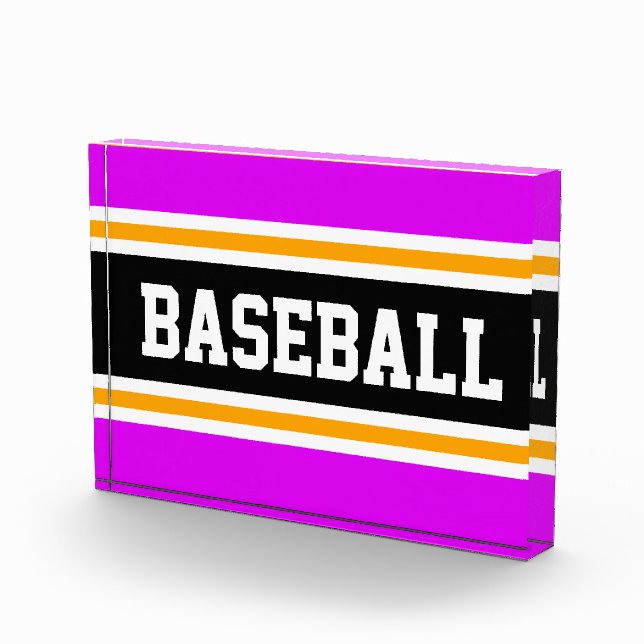BASEBALL Bright Pink Black White Orange Stripes Photo Block (Right)