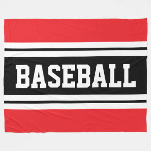 BASEBALL Bright Red Black White Racing Stripes Fleece Blanket