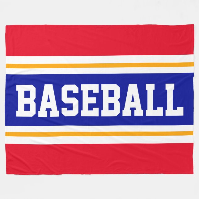 BASEBALL Bright Red White Orange Navy Blue Stripes Fleece Blanket (Front (Horizontal))