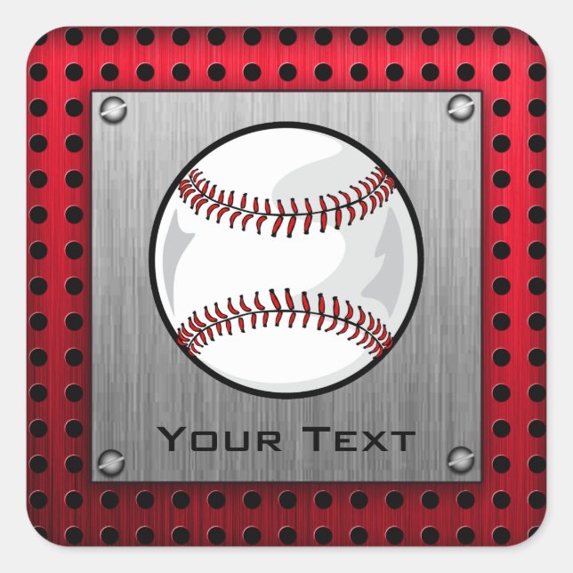 Baseball; Brushed Aluminum look Square Sticker (Front)