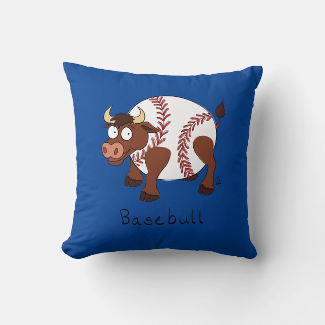 Baseball Bull Sports Funny Kids Throw Pillow (Front)