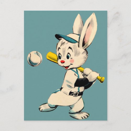 Baseball Bunny In Blue Postcard