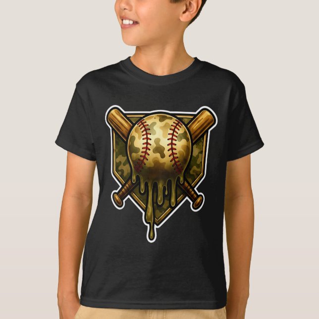 Baseball Camo Drip Ice Cream Youth Boys Srts  T-Shirt (Front)