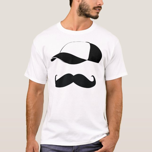 Baseball Cap and Mustache T-Shirt (Front)