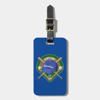 Baseball Cap Bats Diamond Personalized Name Number Luggage Tag by tjssportsmania at Zazzle