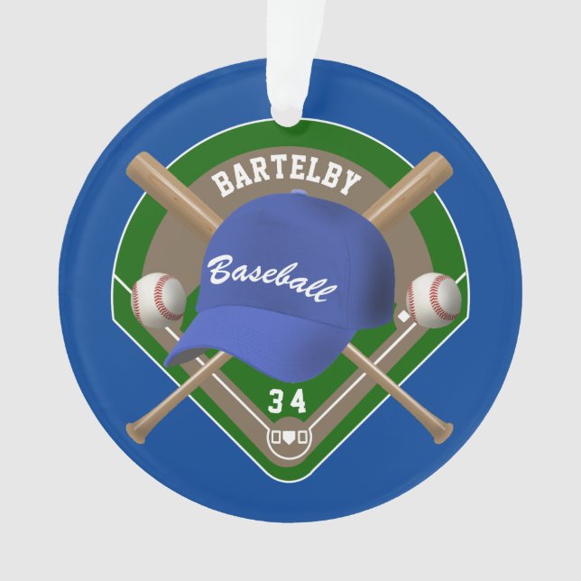 Baseball Cap Bats Diamond Personalized Name Number Ornament (Front)