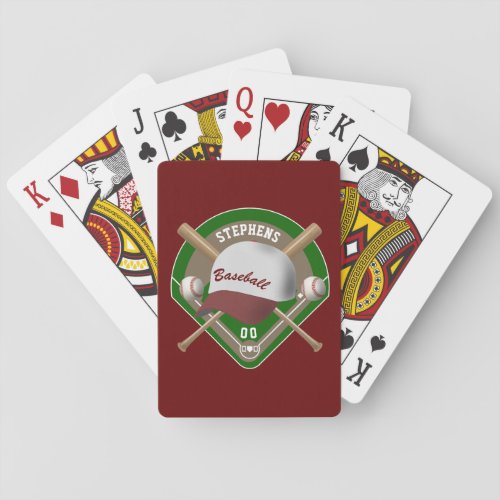 Baseball Cap Bats Diamond Personalized Name Number Poker Cards