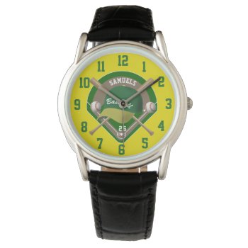 Baseball Cap Bats Diamond Personalized Name Number Watch by tjssportsmania at Zazzle