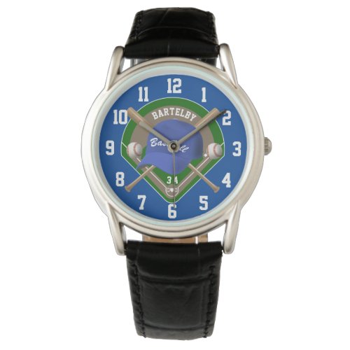Baseball Cap Bats Diamond Personalized Name Number Watch