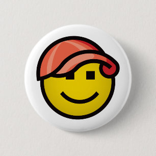 Baseball Cap Smilie - Red Pinback Button