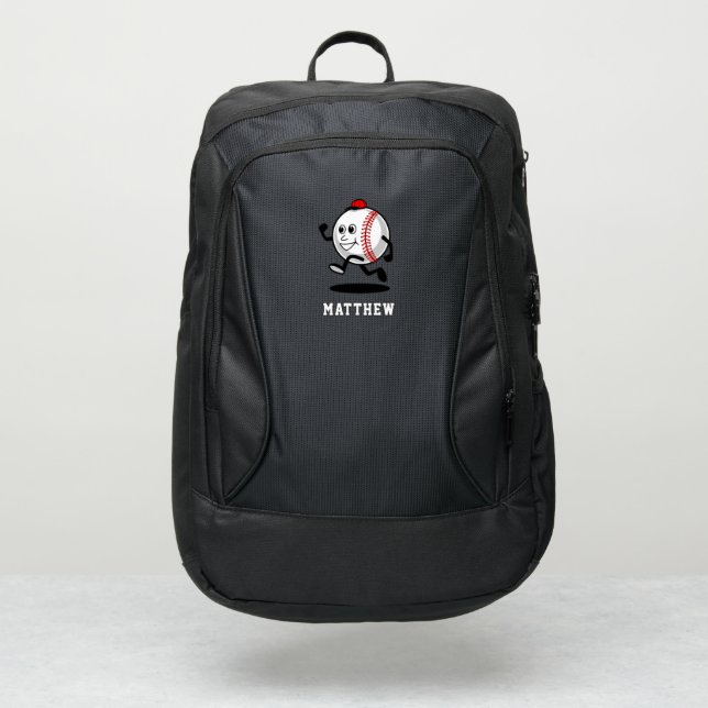 Baseball Cartoon Ball Personalized Name Port Authority® Backpack (Front)