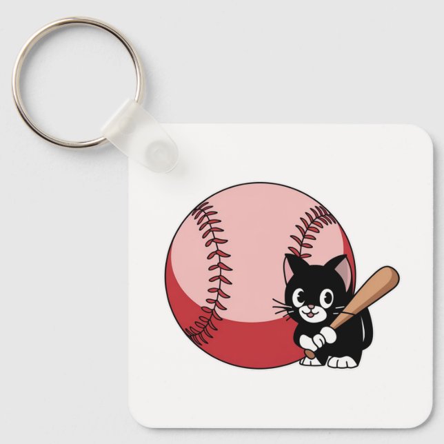 Baseball Cat Cartoon Keychain (Front)