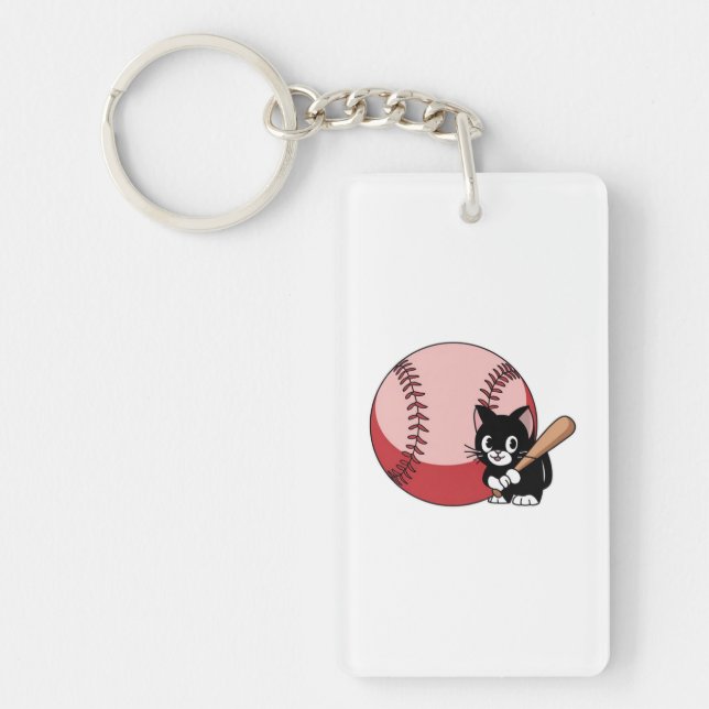 Baseball Cat Cartoon Keychain (Front)
