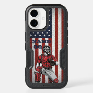 Baseball Catcher American Flag  iPhone 16 Case
