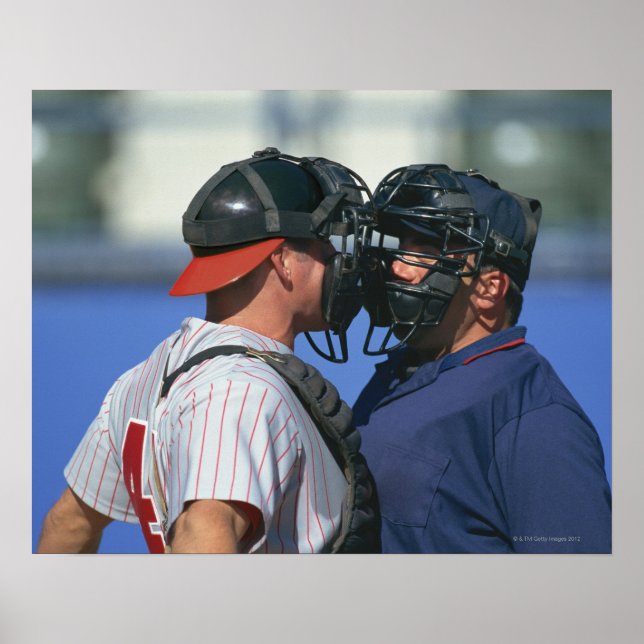 Baseball Catcher and Umpire Arguing Poster (Front)