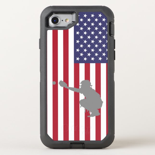 Baseball Catcher and USA Flag Otterbox iPhone Case (Back)