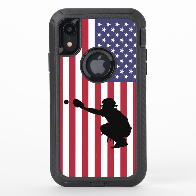 Baseball Catcher and USA Flag Otterbox iPhone Case (Back)