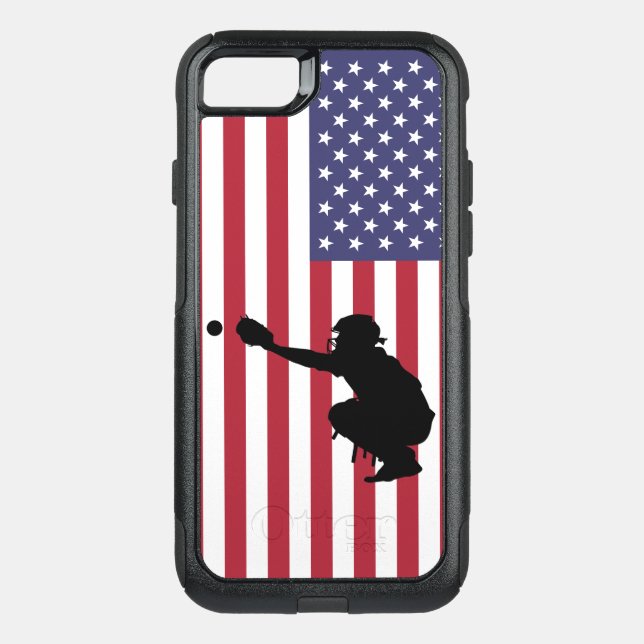 Baseball Catcher and USA Flag Otterbox iPhone Case (Back)