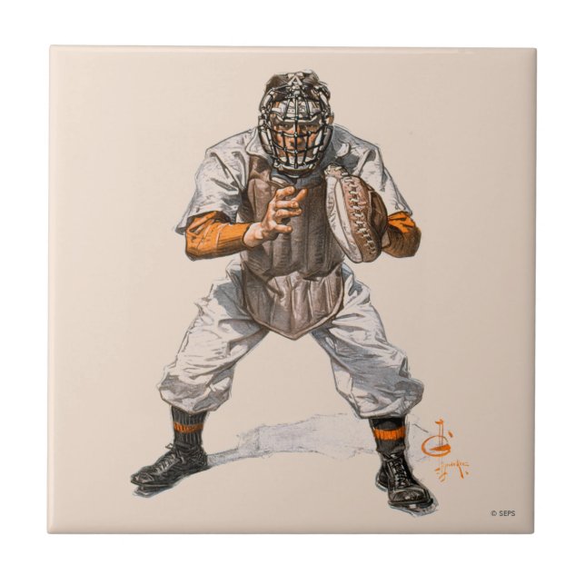 Baseball Catcher Ceramic Tile (Front)