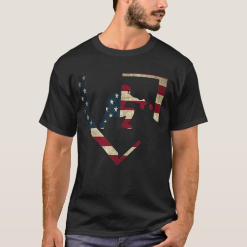 Baseball Catcher Gear design American Flag Basebal T_Shirt