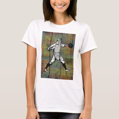 Baseball Catcher Graphic Tee Colorful Wood