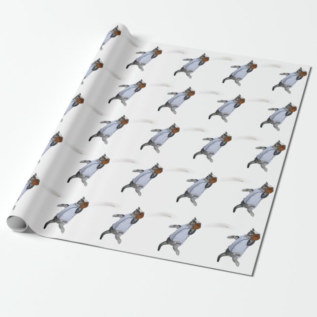 Baseball Catcher Kitten Wrapping Paper (Unrolled)