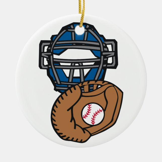Baseball Catcher Mask Glove Ceramic Ornament (Front)