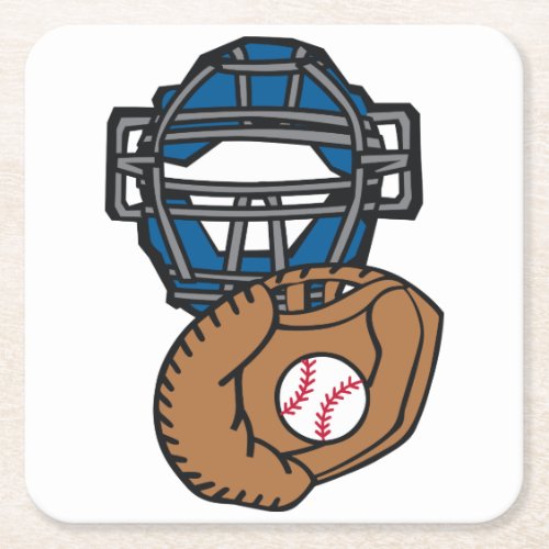Baseball Catcher Mask Glove Square Paper Coaster